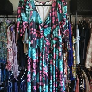 Elegant Pink and Green Midi Dress